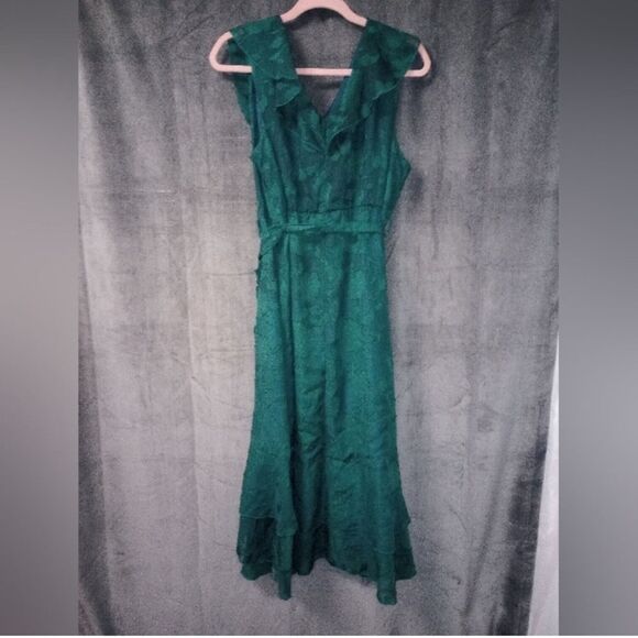 Grace Karin Green Wrap Midi Dress Ruffled High Low Hem - Picture 6 of 6